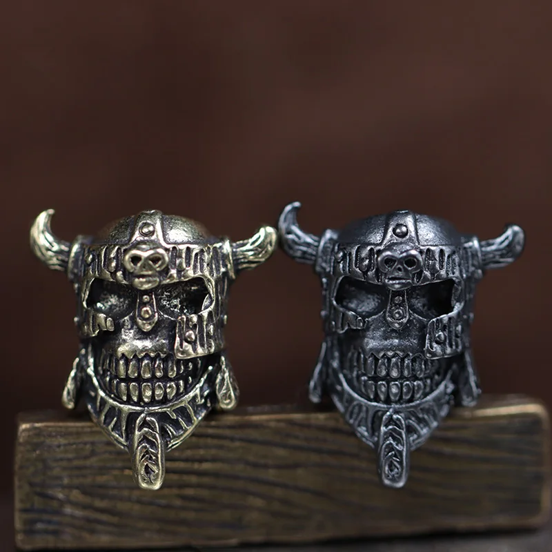 Brass Antique Viking Pirate Ox Horn Helmet Skull Head Knife Beads