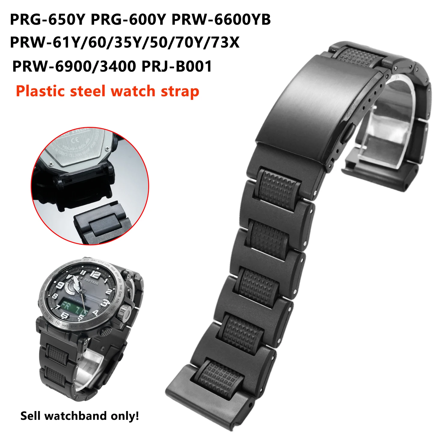 Men's 24mm Bracelet with Enhanced TPU Plastic Steel Watchband Design