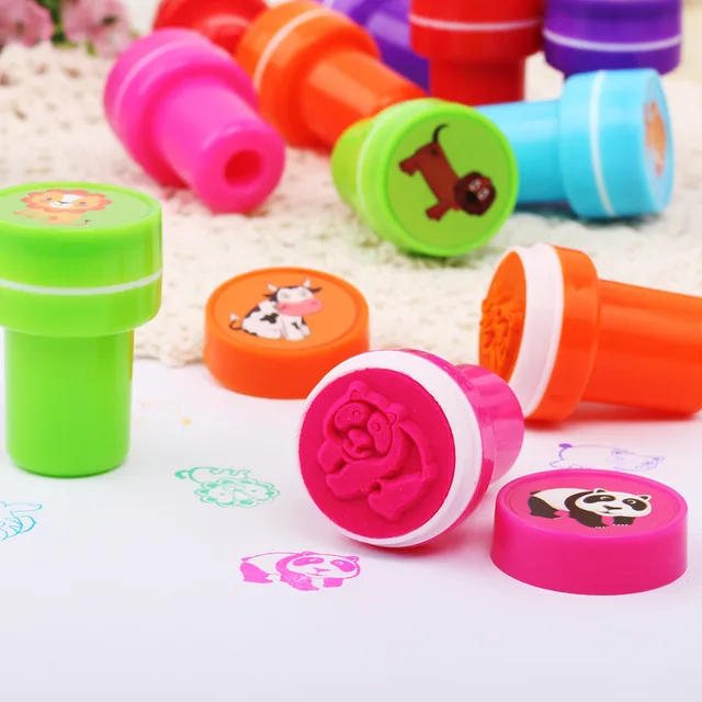 12pcs Children Toy Stamps Cartoon Animals Fruits Kid Seal For Scrapbook Photo Album Decor Stamper DIY Toys Kindergarten Supplies 1