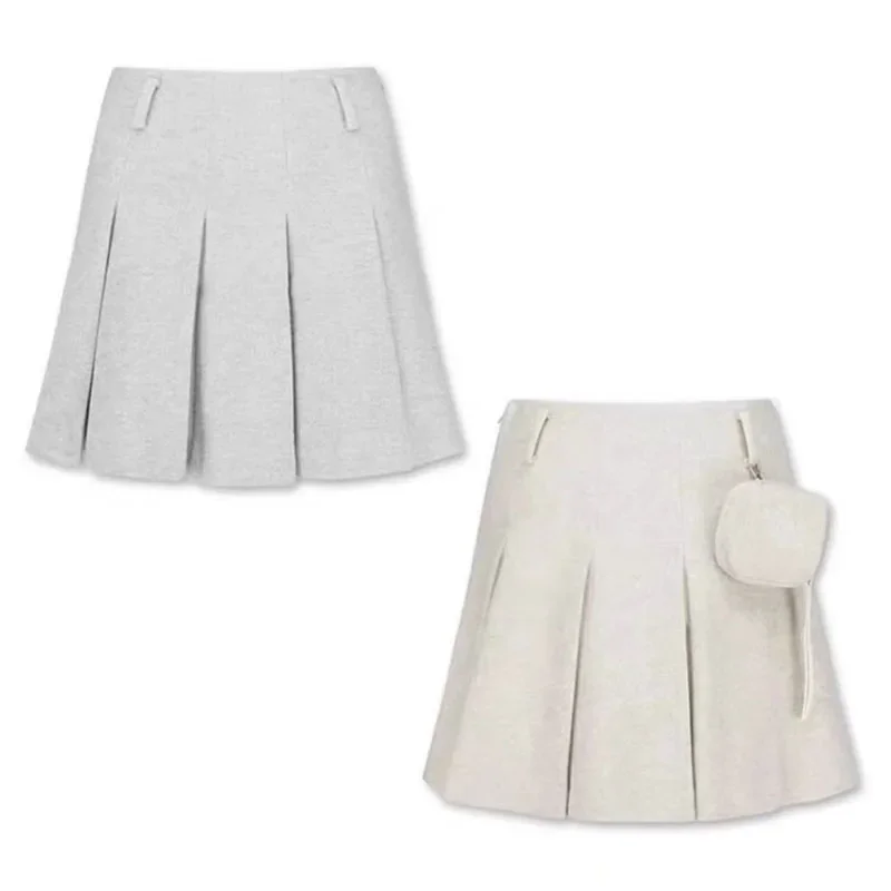 

23 Korean Golf Suit Women's Small Ball Bag Half Skirt Elegant and Simple Woolen Pleated Short Skirt