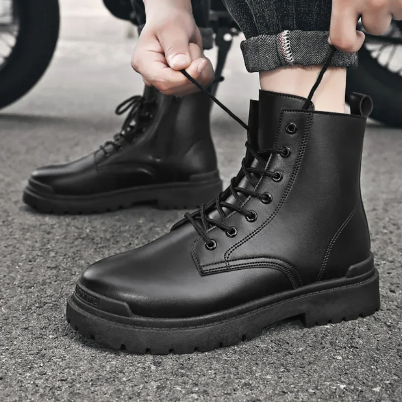 

Мужские ботинки на шнуровке, черные однотонные плюшевые ботинки с круглым носком, на платформе, водонепроницаемые ботинки, зимний сезон 2023