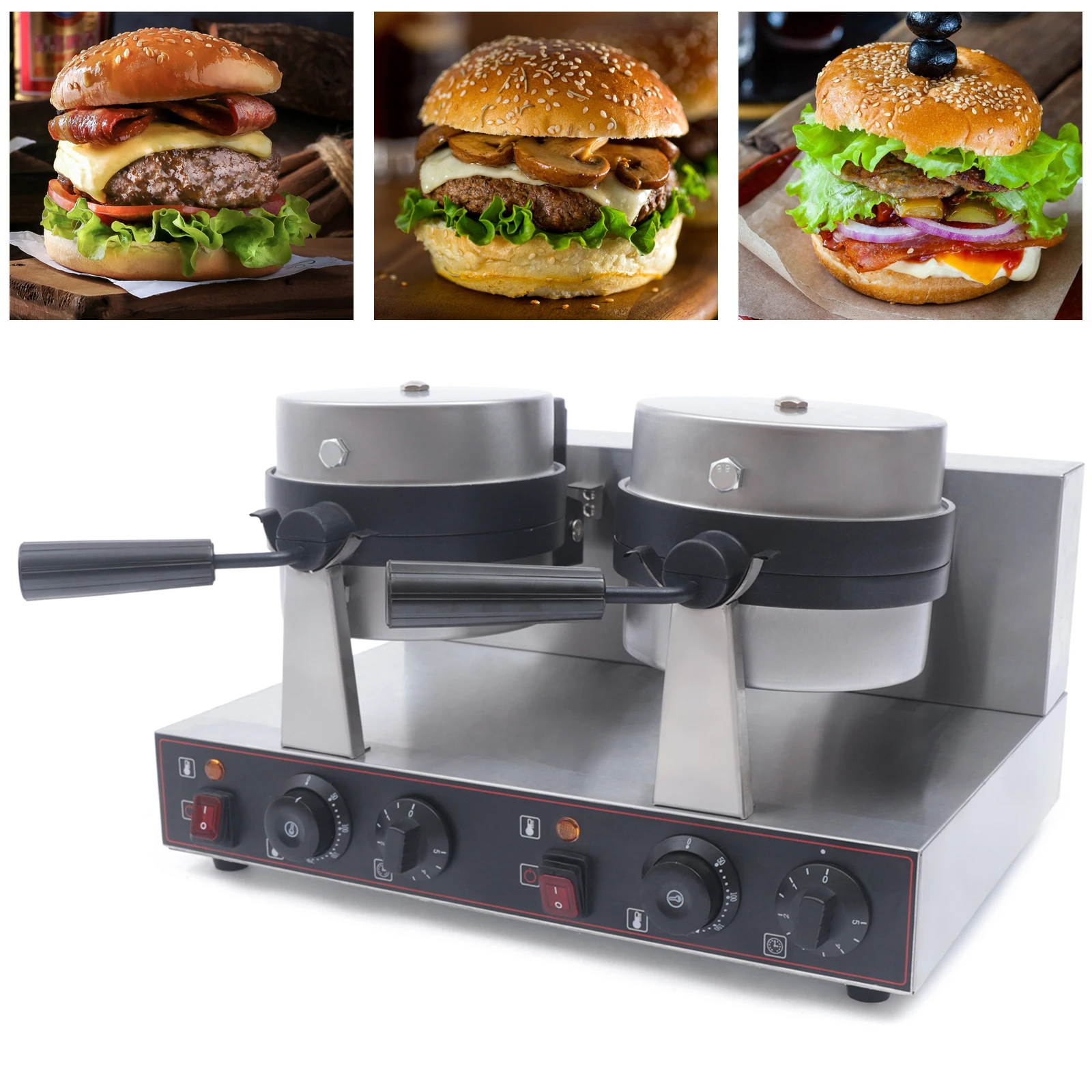 Electric Dual Panini Press Grill Non Stick Burger Sandwich Maker With Temperature & Time Control For Home & Commercial Use