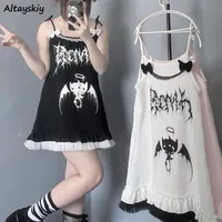 Dark Style Dresses for Women Japan Sleeveless Mini Lovely Girls Y2k Fashion Printed Loose Summer Clothing Lace Bow Design Sexy