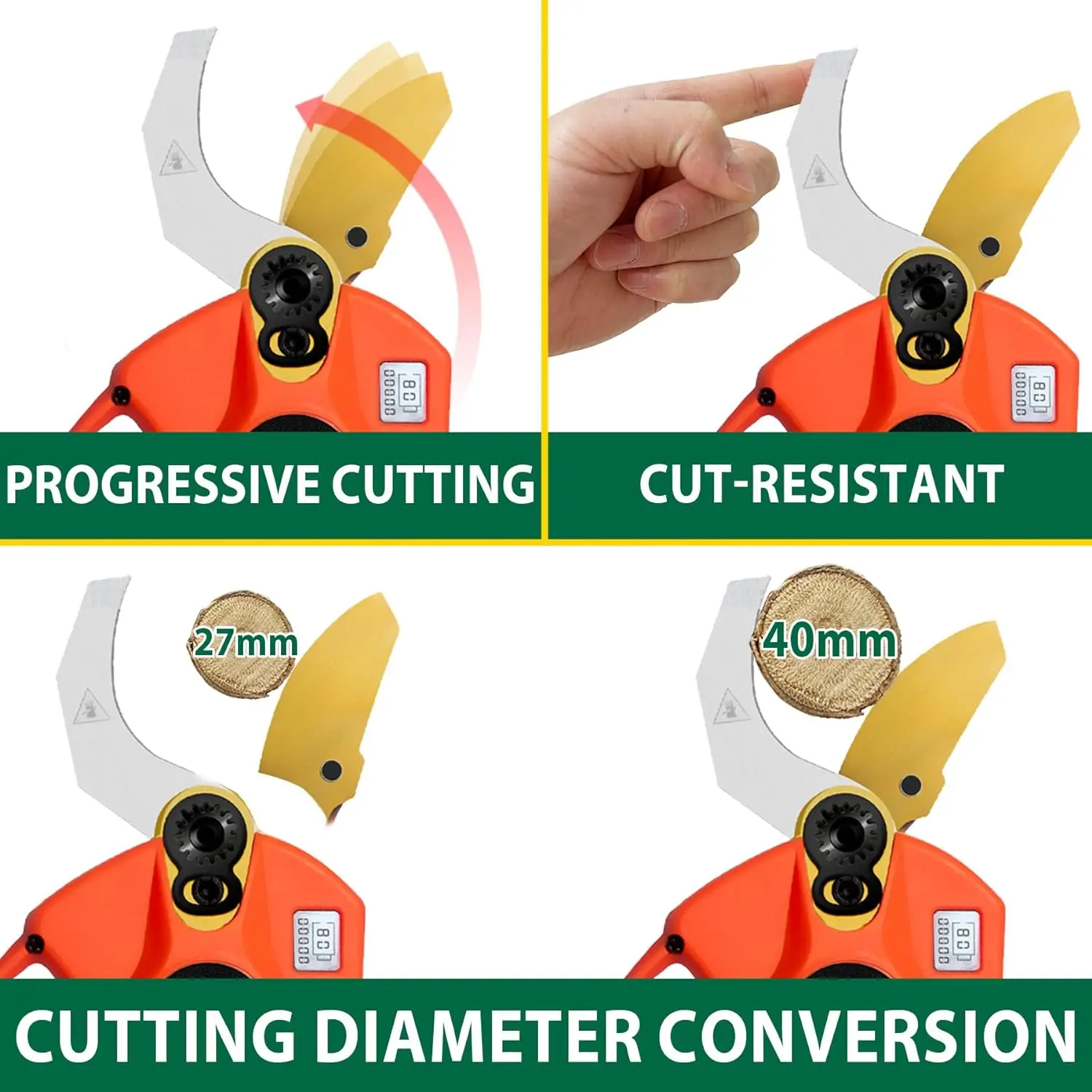 Cordless Pruner Kit, 1.6'' Electric Pruning Shears and 5'' Cordless Mini Chainsaw with 2 Pack 25V Rechargeable Batteries 4