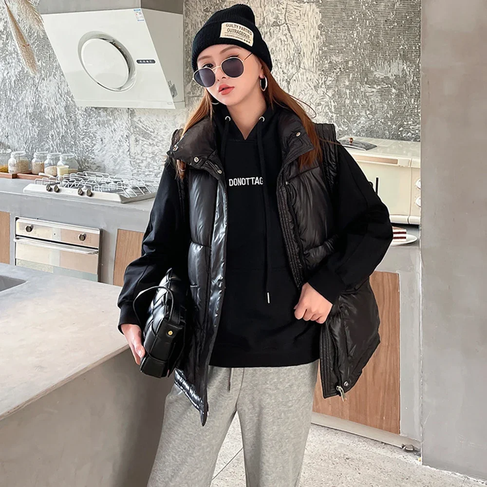 2021 New Autumn Women Down Cotton Vest Lady Short Sleeveless Cotton Jacket Winter Warm Female Jackets Outwear Solid Korean Style
