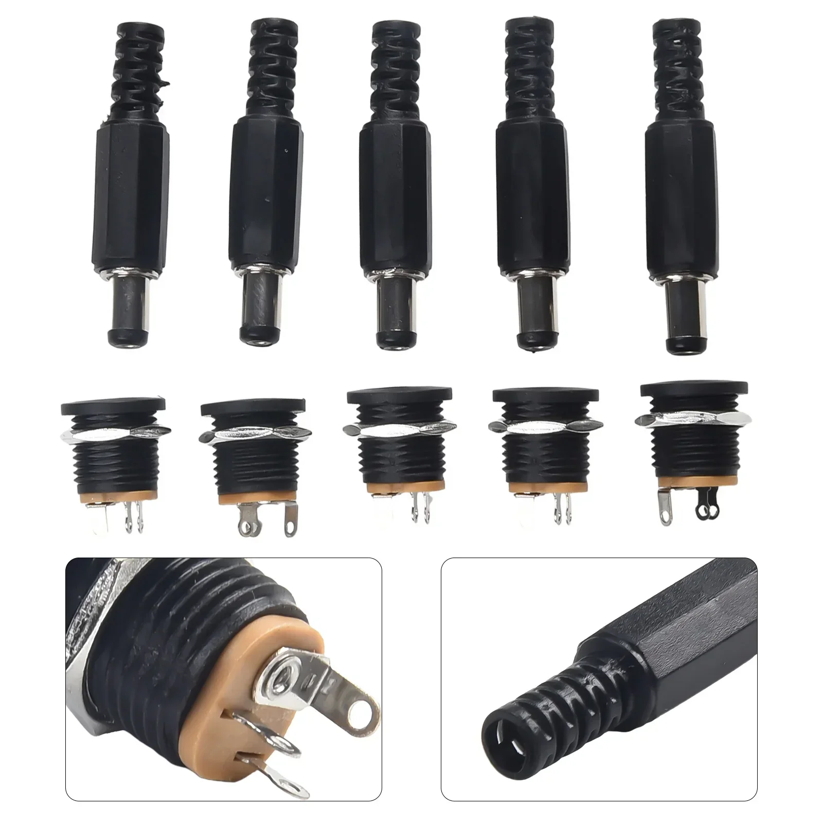 Socket DC Power Plug 5 Pair 1A-5A Mount Nut Quick Connect Replacement Black Connector Male Female Socket Panel