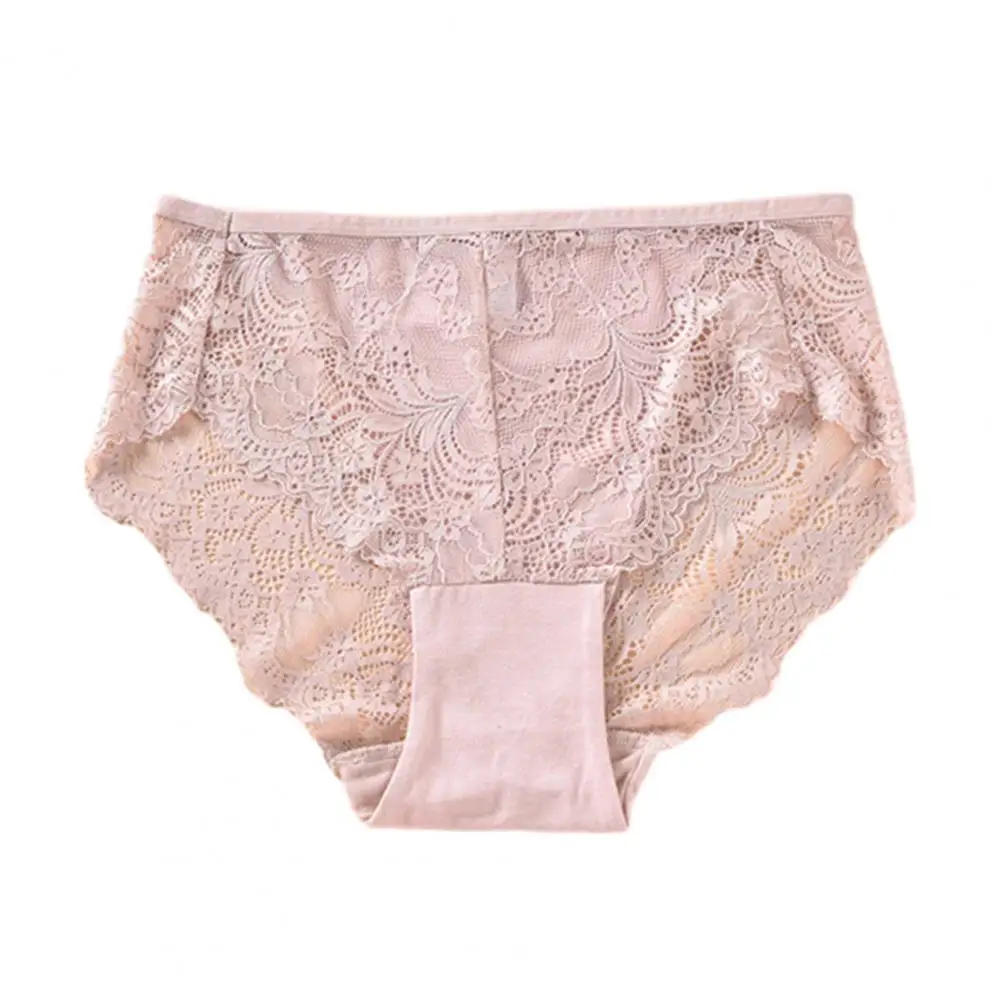 

Women Panties Plus Size Women's Mid-rise Briefs with Cotton Crotch See-through Hollow Out Embroidery Lace Hip for Comfort