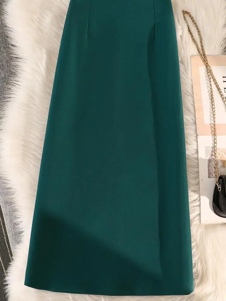 여성용 하이 웨이스트 지퍼 백 스플릿 수트 스커트, 오피스 레이디 캐주얼 스트레이트 스커트, 솔리드 펜슬 스커트, 용수철 가을, 2023 신상