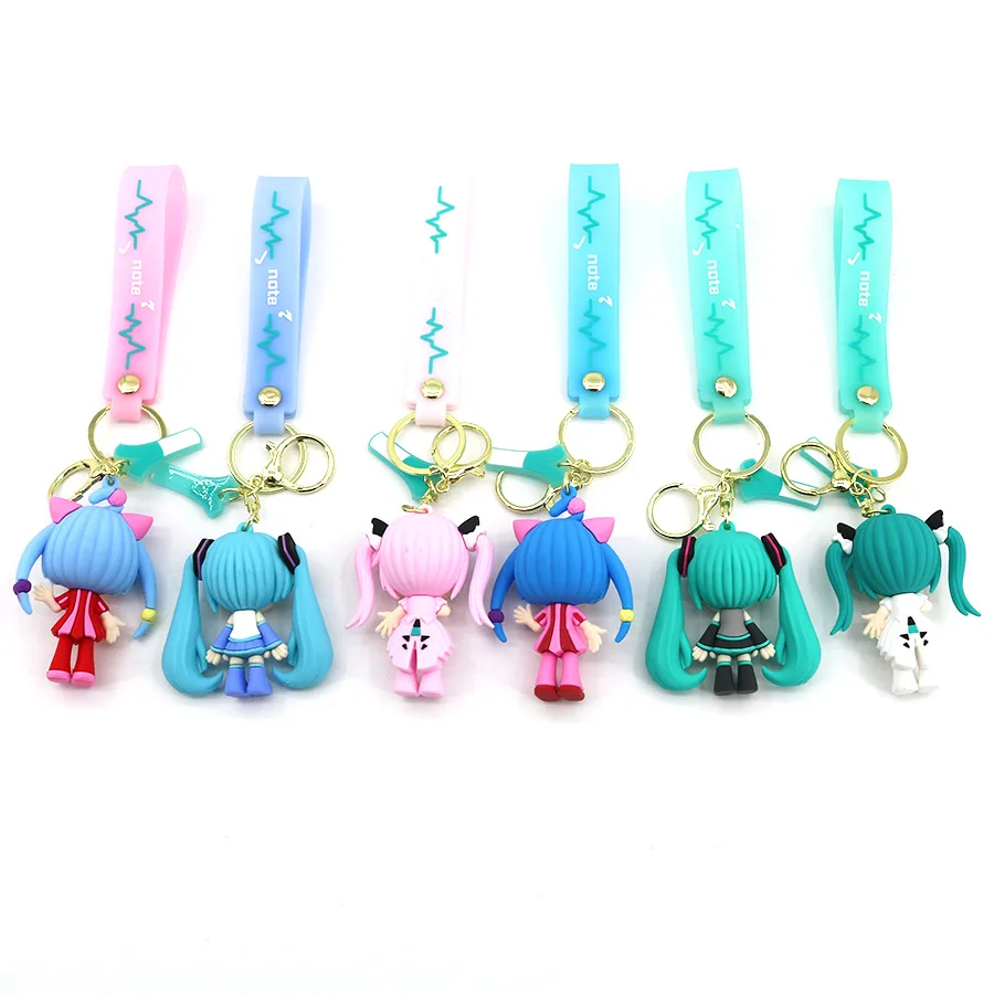 Cartoon Hatsune Miku Keychain Second Drop Glue Doll Pendant Bag Ornaments Children's Toys Birthday Gift Couple Key Chain