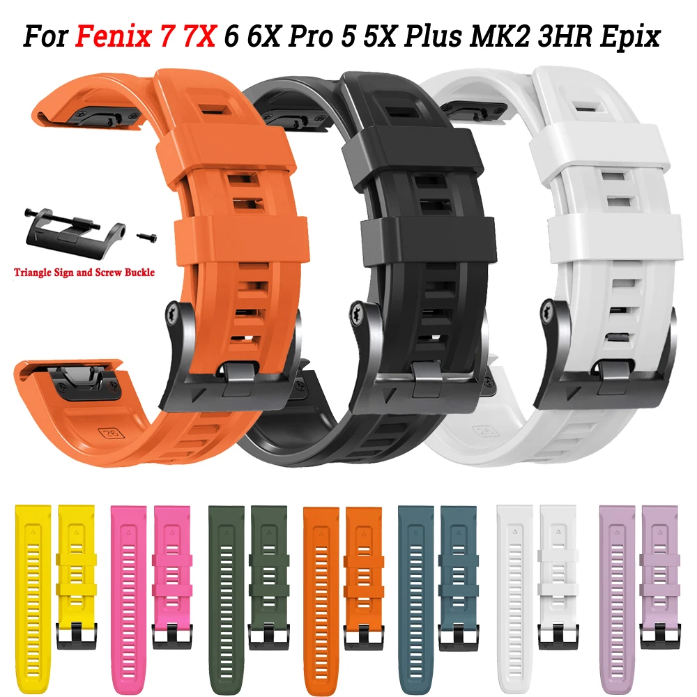 

26 22MM Silicone Watchbands Strap For Garmin Fenix 7 7X 5 5X Plus 6 6X Pro Epix Screw Buckle Bracelet Quick Release Wrist Correa
