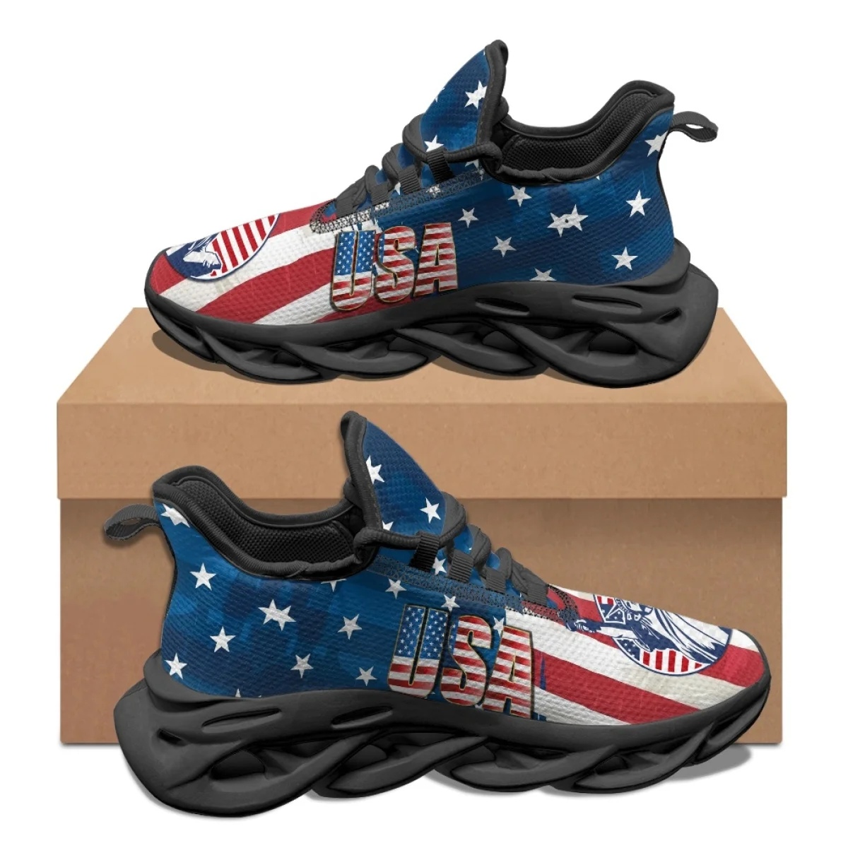 New American Flag Art Design Casual Sneakers for Women Outdoor Sports Wearable Running Shoes Vulcanized Non-slip Training Shoes