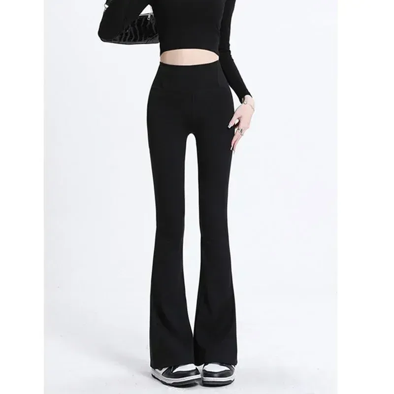Women's Sexy Slim Pants Ribbed Solid Color Pants High Waisted Flared Pants Showing Longer Legs All-match Sports LongPants