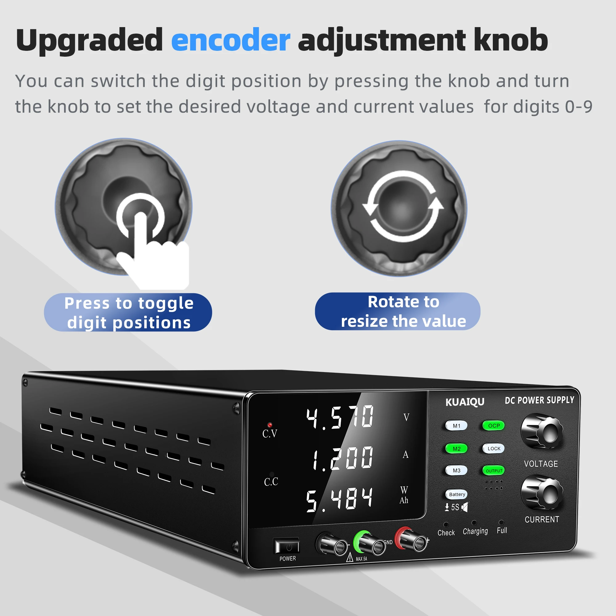 Lab DC-voeding variabel met 4-cijferig LED-display, 30V 10A 60V 5A Lab Bench-voeding gestabiliseerde spanningsregelaar 120V 3A met draaiknop voor laboratorium, test defecte motor, reparatie(GD-A3010