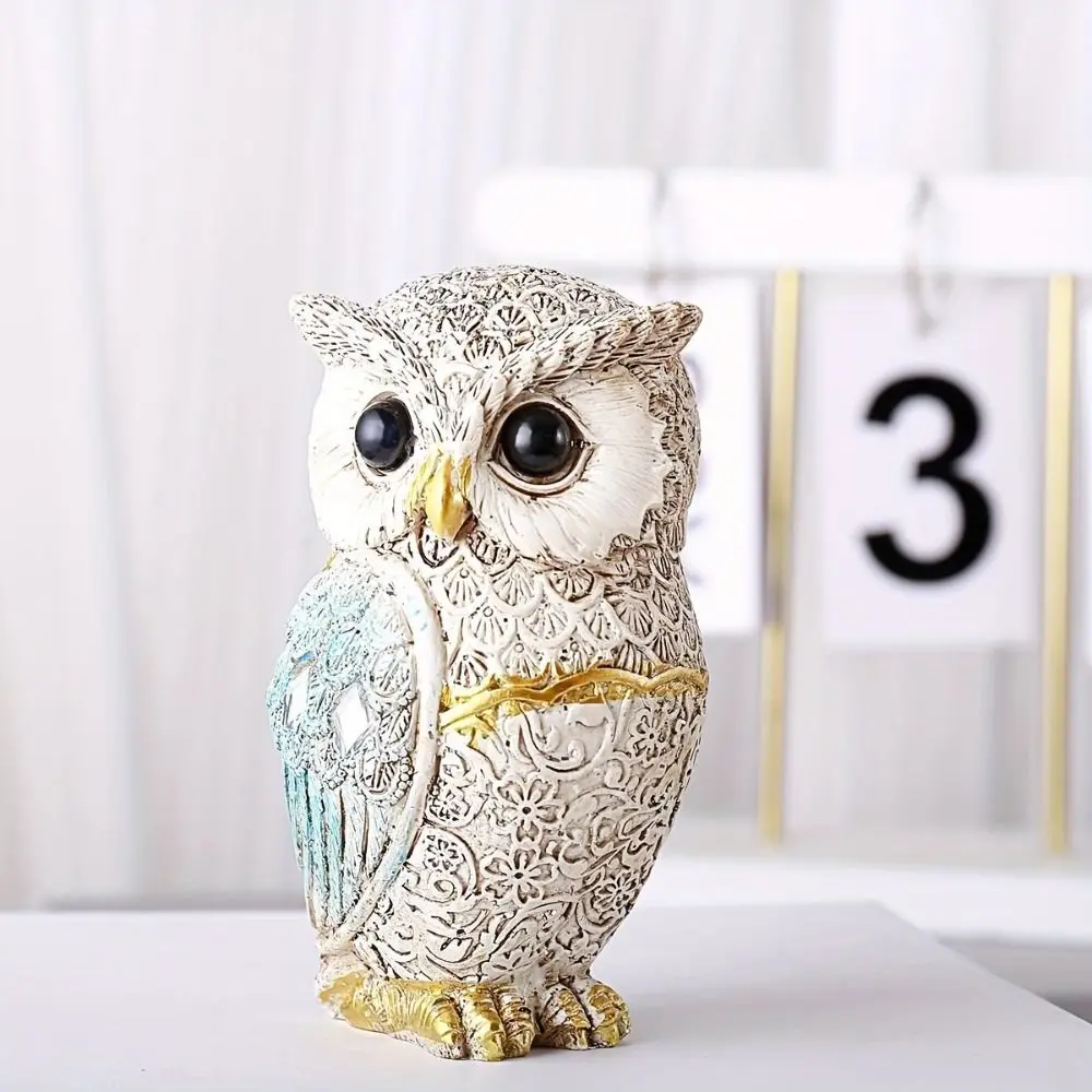 Crafts Resin Owl Statue Cute Retro Bird Miniature Figurine Vivid Desktop Ornament Home