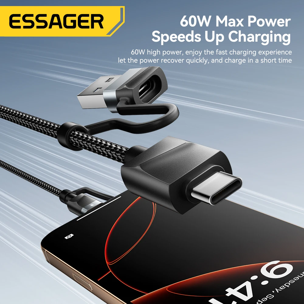 Essager 5-in-1 USB-A/Type-C to Type-C/Lighting/Watch PD 65W Fast Charging For iPhone16 15 14 Xiaomi MacBook iPad Tablet Laptop﻿