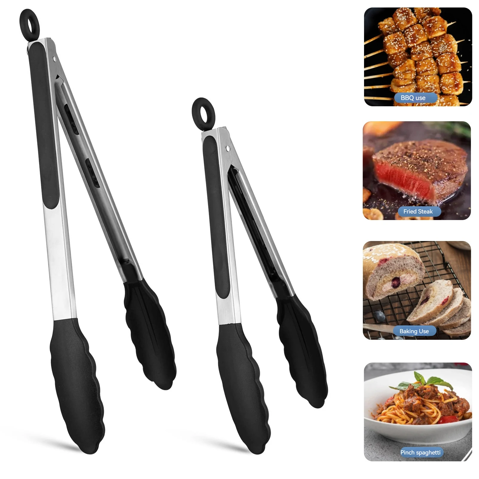 2 pcs Kitchen Silicone Non-Slip Tongs Cooking 9In 12In Kitchen Tools Pasta BBQ Table Tongs Silicone Accessories