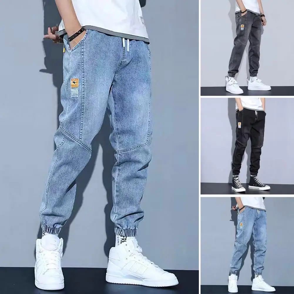 

Men Fleece-lined Jeans Cold Weather Jeans Cozy Plush-lined Men's Jeans with Drawstring Waist Cuffed Hem Casual Winter for Men