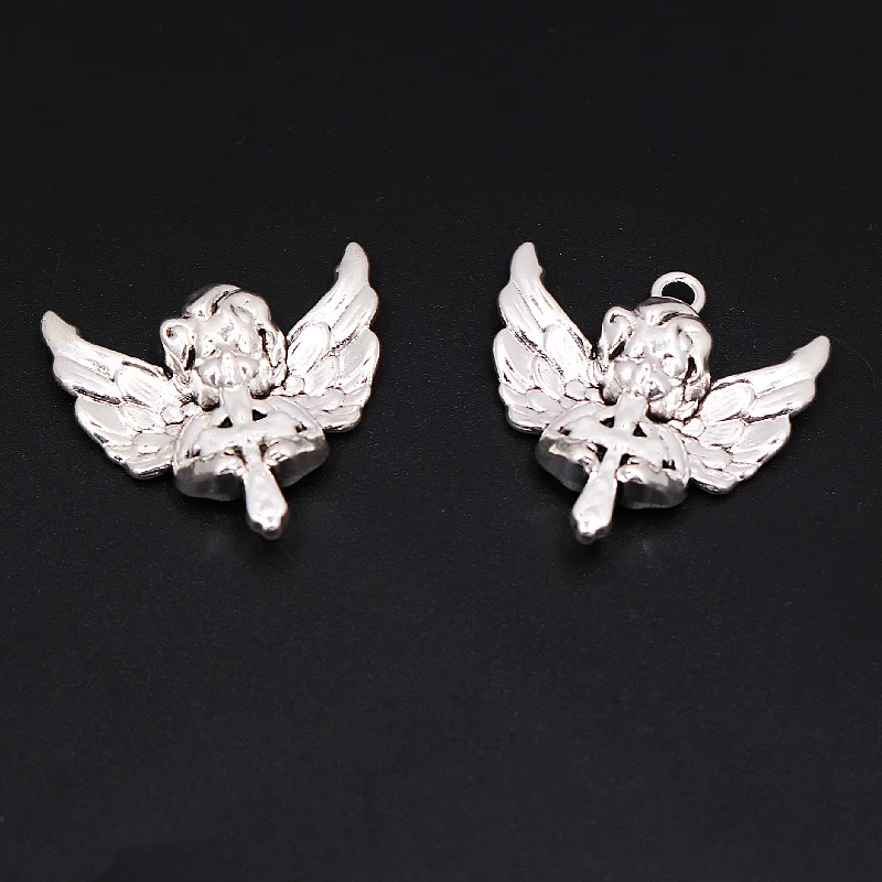 

4pcs Silver Plated Cute 3D Cross Angel Pendant DIY Charm Christian Necklace Earrings Jewelry Crafts Metal Accessories P1123