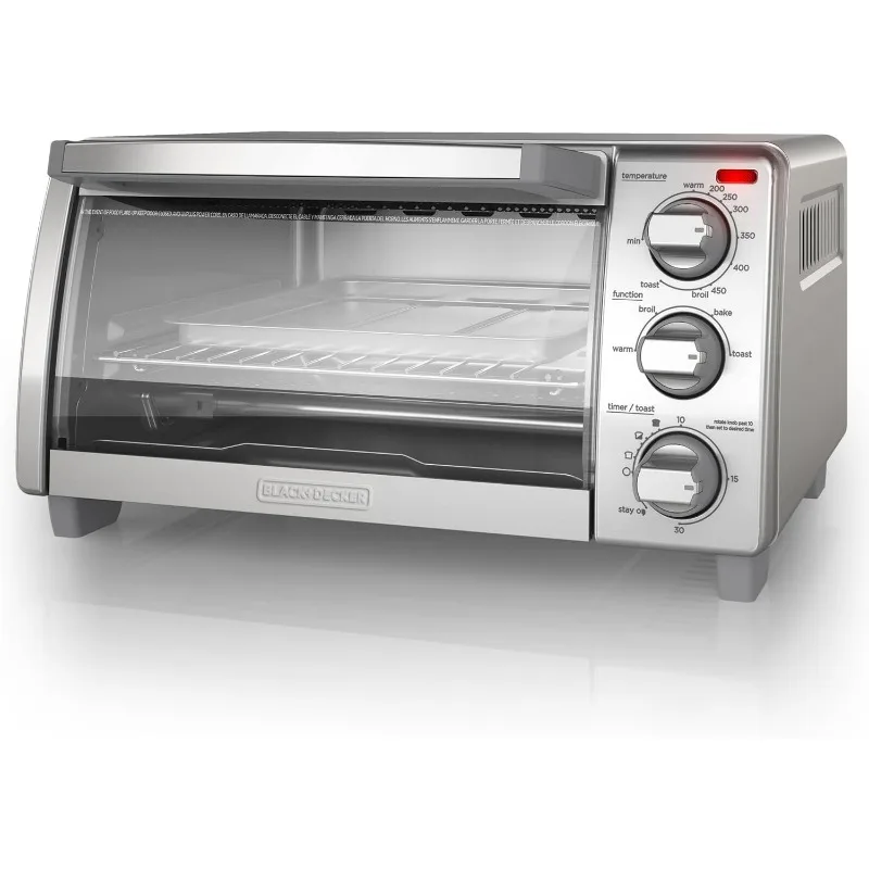 BLACK+DECKER 4-Slice Toaster Oven, TO1745SSG, Even Toast, 4 Cooking Functions Bake, Broil, Toast and Keep Warm, Removable Crumb