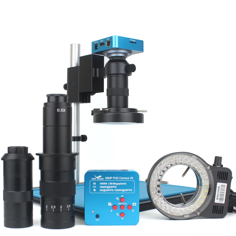 2K 60Fps 38Mp Hdmi Usb Electronic Digital Video Microscope Camera 180/130X Zoom C Mount Lens 56 Led Strumenti Di Riparazione Del Telefono Cellulare