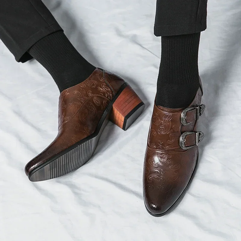 New High Heels Mens Shoes Casual Leather Monk Strap Shoes For Men All-match Men's Coiffeur Mens Slip on Shoes Mens Loafers