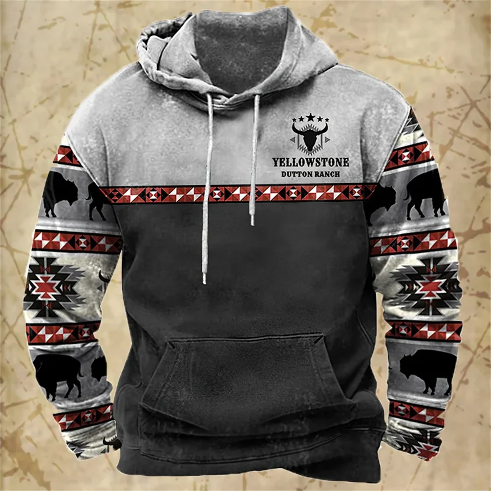 thumbnail image 1 of Nueva sudadera con capucha para hombre, sudadera con capucha con estampado de vaquero en 3D, camisetas de gran tamaño para hombre, ropa holgada vintage de Yellowstone para hombre, 1 of 5