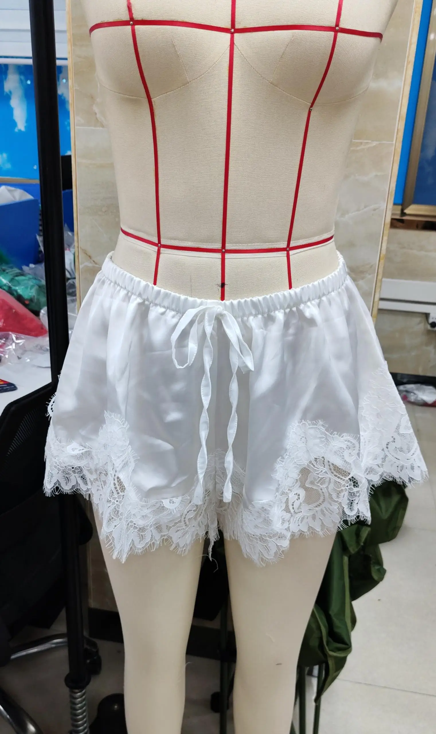 Sexy Women's Mini Shorts Lace Patchwork Drawstring Elastic Waist Casual Summer Loose Lounge Shorts Fashion Streetwear