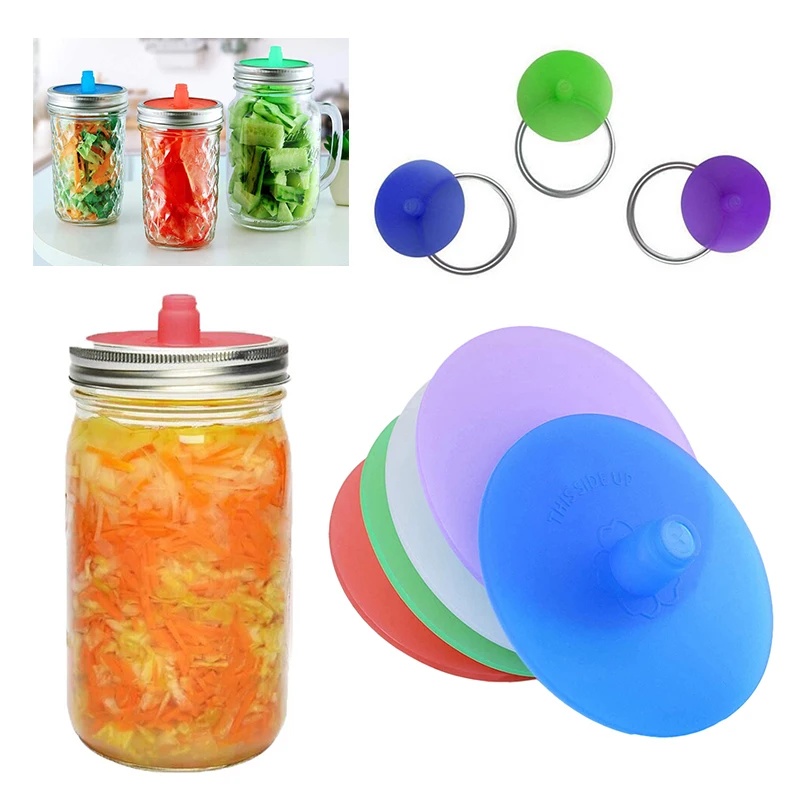Silicone Waterless Fermenting Airlock Lids Covers Stainless Steel Band for Wide Mouth Mason Jar Sealed Lid 5PCS kitchen utensils kitchen supplies