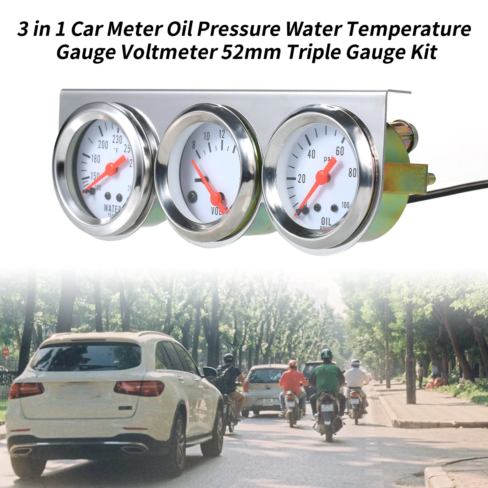 3 in 1 Car Meter Oil Pressure Fahrenheit Water Temperature Gauge Voltmeter 52mm Triple Gauge Kit