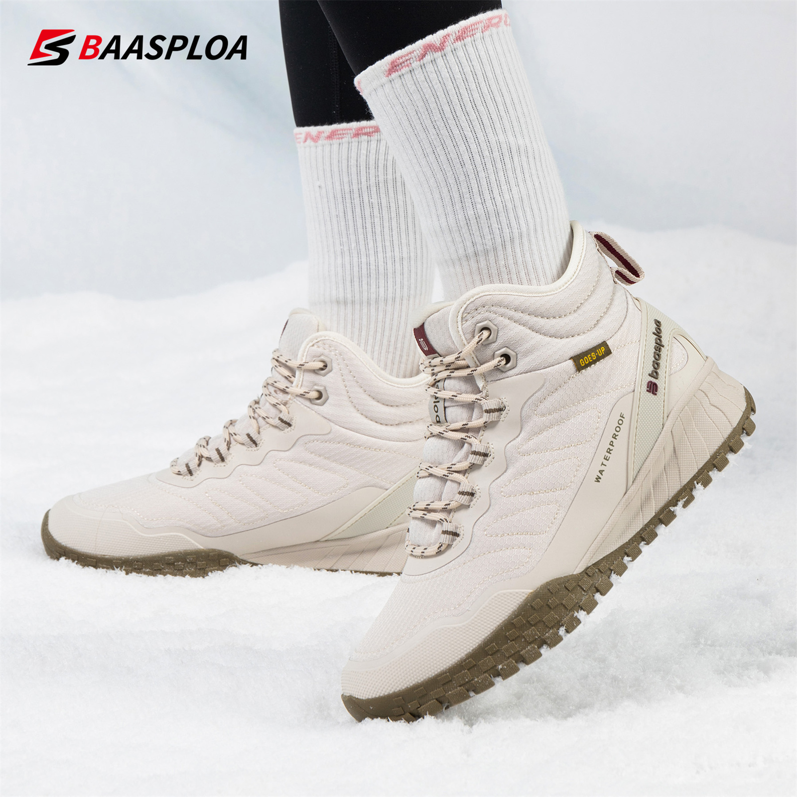 Baasploa Winter Women Sneakers New Casual Waterproof Plush Warm Snow Boots Female Outdoor Non-Slip Lace up Walking Shoes ï»¿