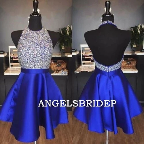 

ANGELSBRIDEP High Neck Short Homecoming Dresses Junior Vestidos de festa Formal Sparkly Beaded Graduation Birthday Party Gowns