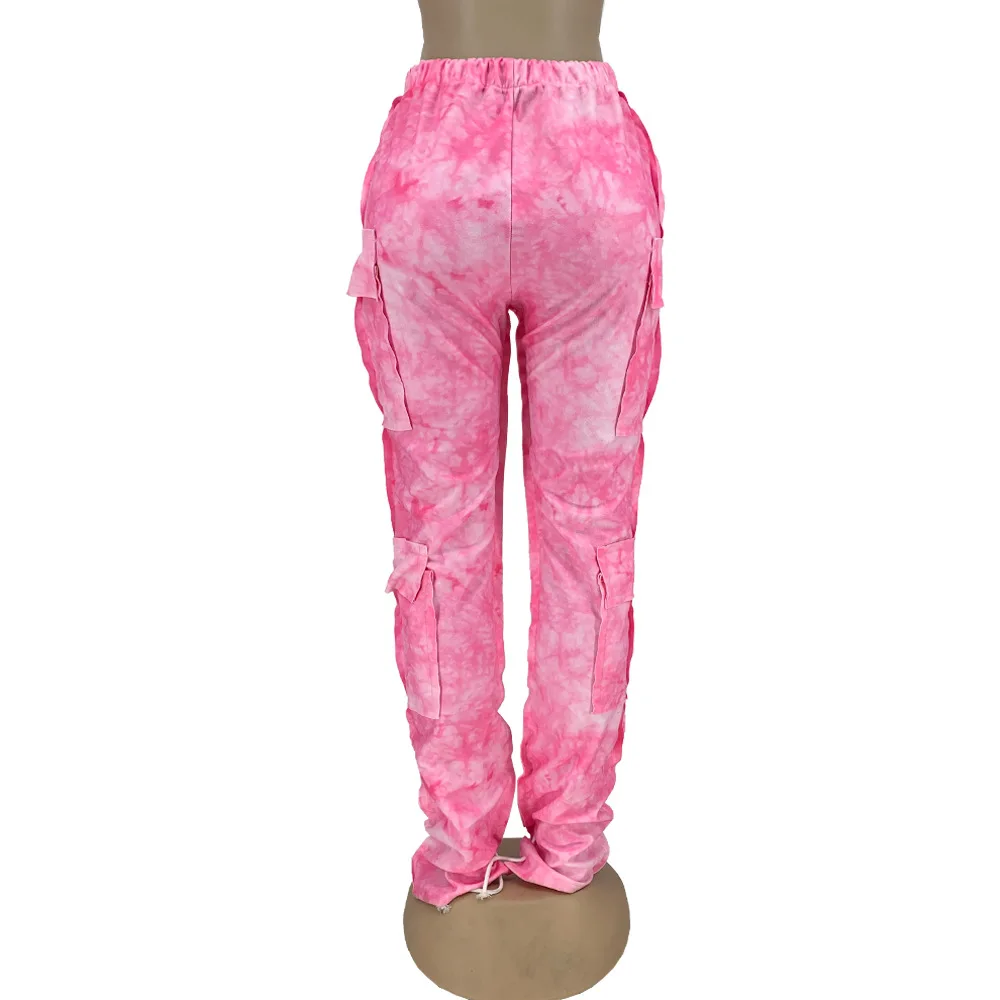 Female Multi-Pocket Cargo Pants Fall Winter Tie Dye Fashionable Streetwear Wide Leg Trousers For Women