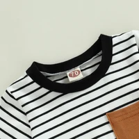 2023-02-22 Lioraitiin 0-18M Newborn Baby Boys Summer Jumpsuit Round Neck Contrast Color Short Sleeve Striped Romper 5