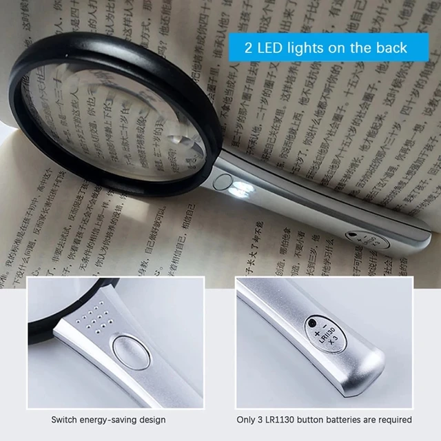 3X Folding Lamp Loupe Magnifier Reading Portable Handheld Illuminated  Magnifying Glass with 2 LED Lights for Newspaper - AliExpress