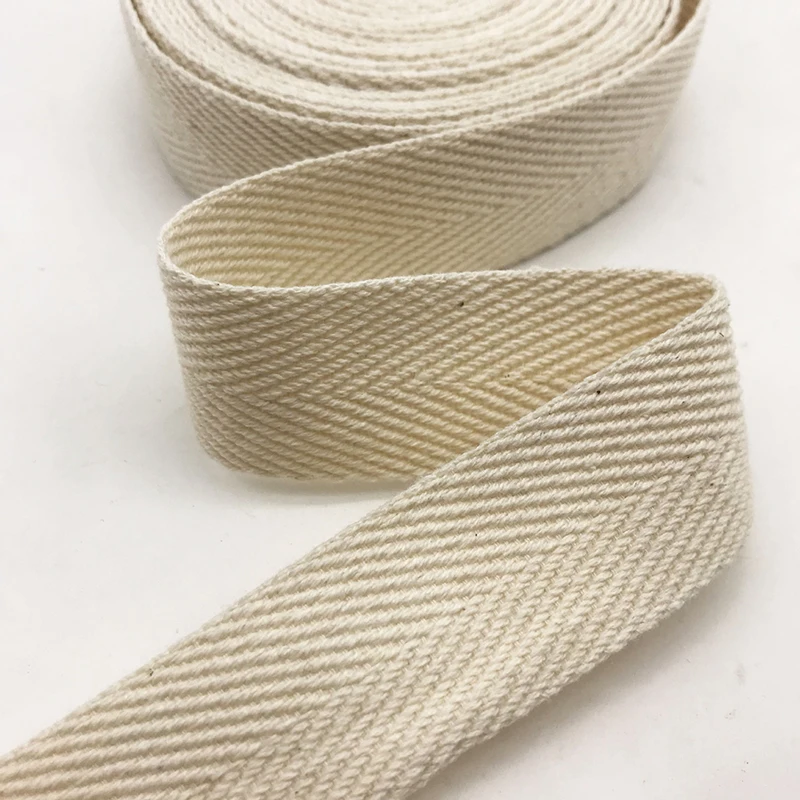 10/20 Yards Natural Color Twill Herringbone Cotton Webbing Ribbon Beige 25mm 38mm 50mm for Bag/Clothing Sewing Accessories