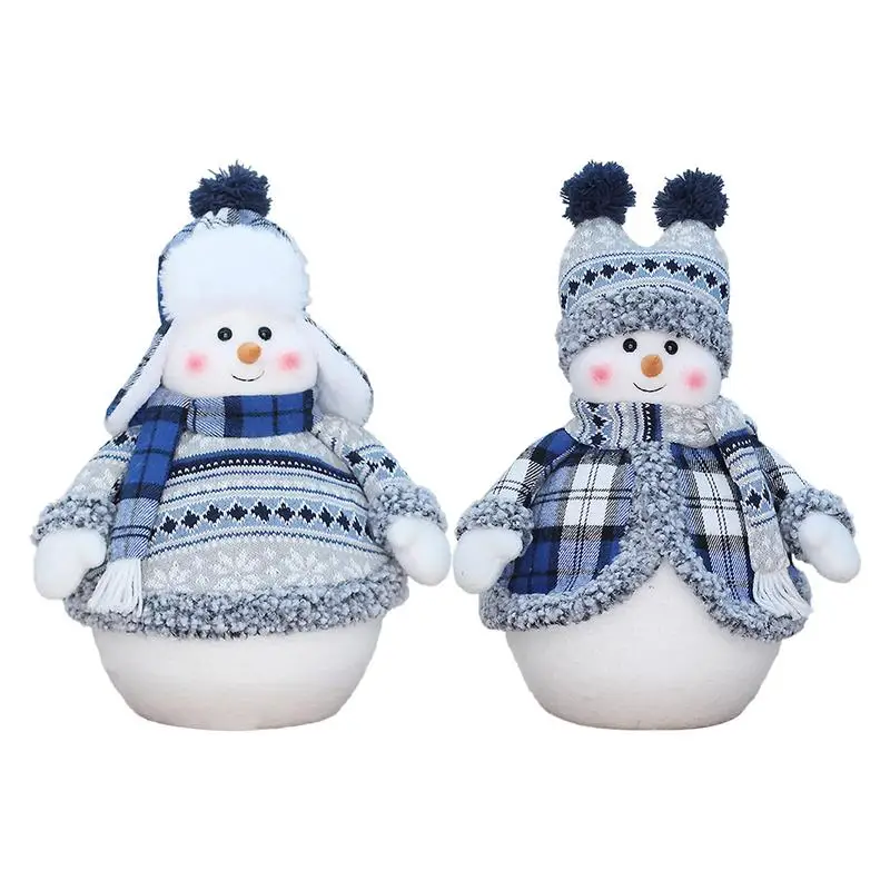

Рождественская Синяя вязаная кукла-снеговик из пенопласта, трикотажная кукла, Настольная деталь, рождественские подарки, аксессуары для офиса и комнаты