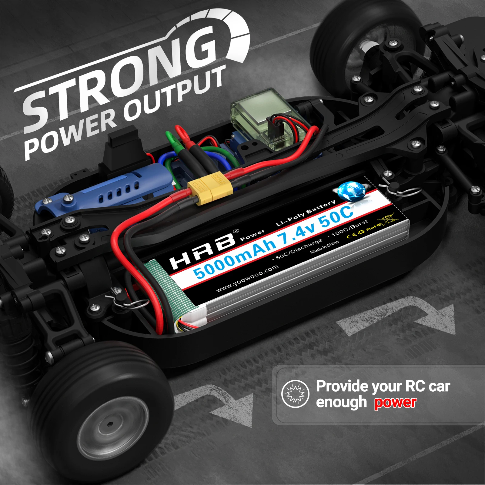 Batterie LiPo 7.4V 5000mAh XT60 pour RC Voiture Drone