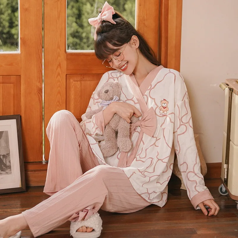 

Women's Pajama Set Long Sleeves Sleepwear 2 Piece Soft Loungewear Cartoon Print Pjs Lounge Kimono Top with Pants pyjamas women