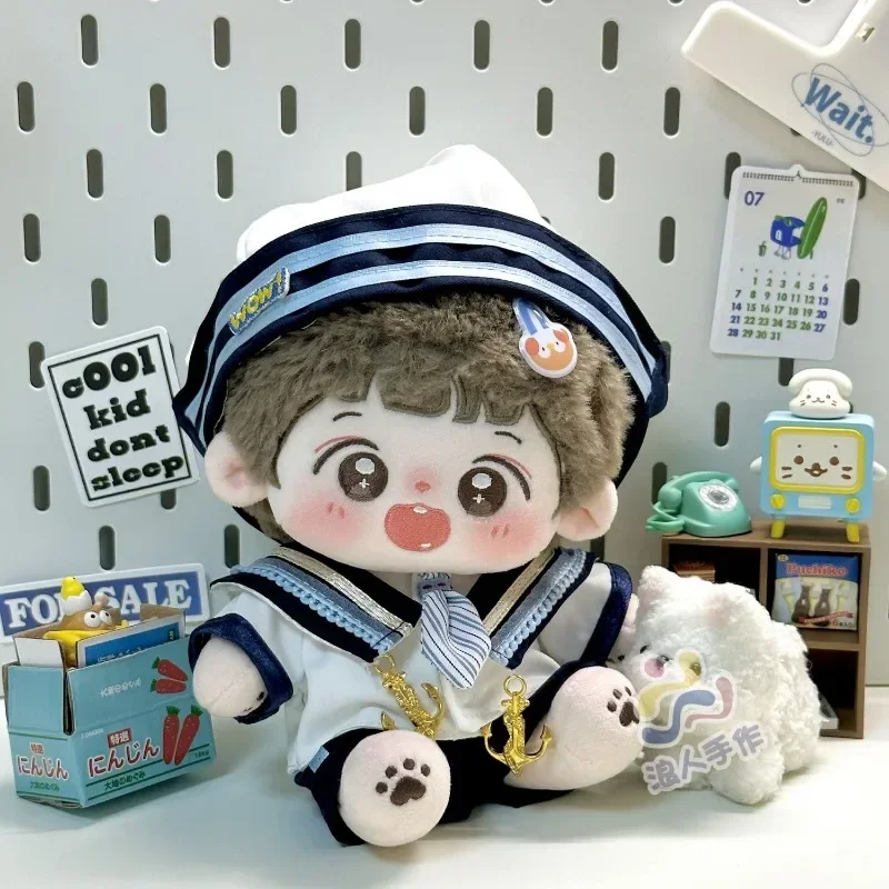 New Handmade 4pc/set Cream College Doll Clothes 20cm White College Coat Jk School Uniform Hat Shirt Kpop Doll Clothes Outfits 4