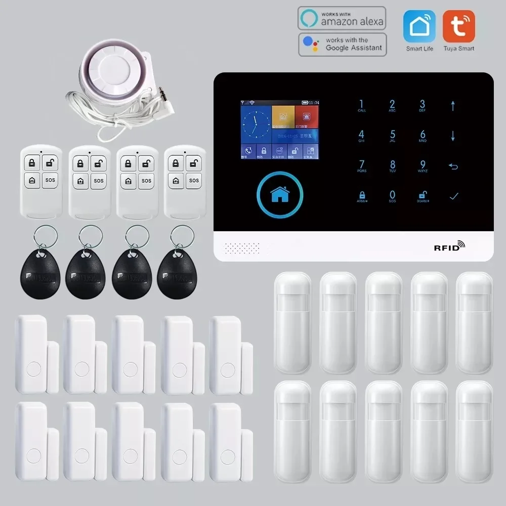 

2024 APP Remote Control Alarm Panel Switchable 9 Languages Wireless Home Security WIFI GSM GPRS Alarm System RFID Card Arm