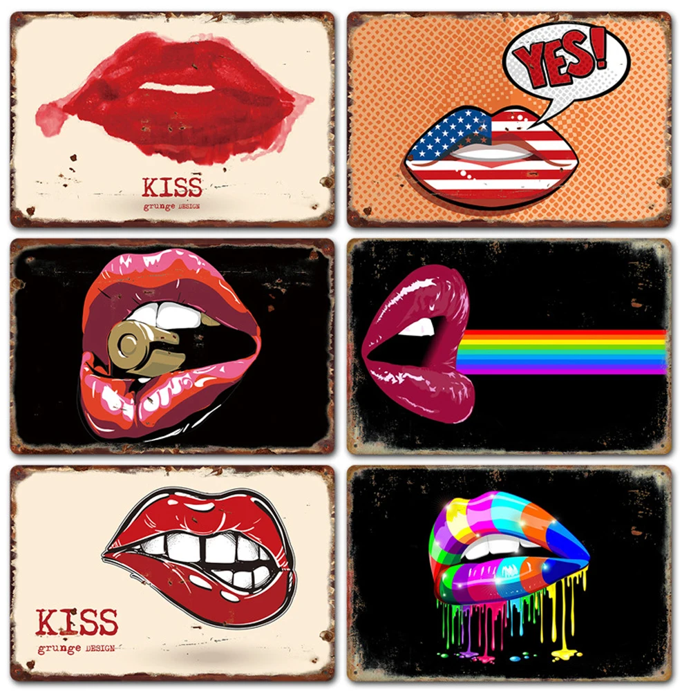 

Crafts Vintage Metal Plate Vintage Home Decor Kiss Metal Wall Art Hot Lips Retro Houses Decoration Interior for Home Room Garden