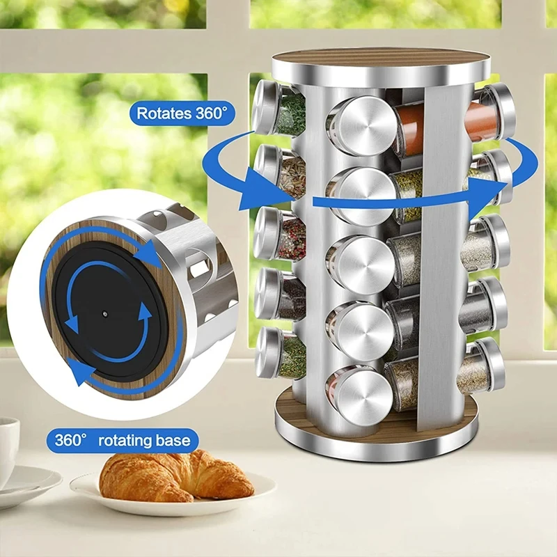 Rotating Tray Spice Rack with Round Bottle 430 Stainless Steel Kitchen Organizer Pantry Cabinet For Seasoning Storage