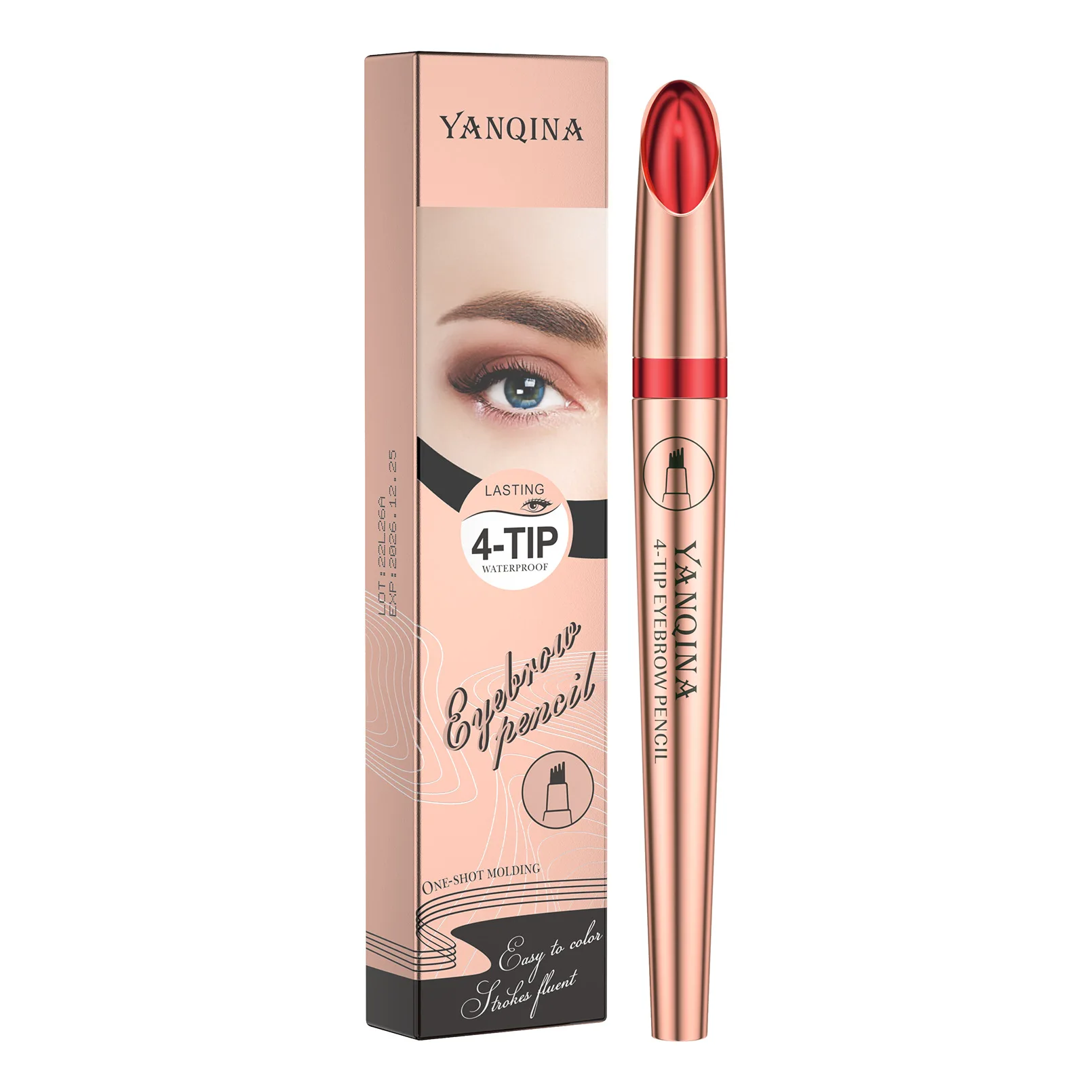 YANQINA Eyebrow Pencil 4-Tip Microblade Eyebrow Pen Smudge-Proof Waterproof Long-Lasting Natural Eye Brow Pencils for Women 5
