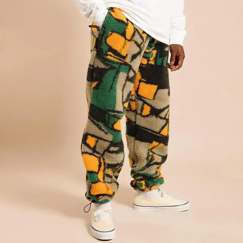 Men's Pants With High Waist Casual Loose Patchwork Double Color Sports Pants Fashion Korean Style Heavyweight Lyocell Trousers