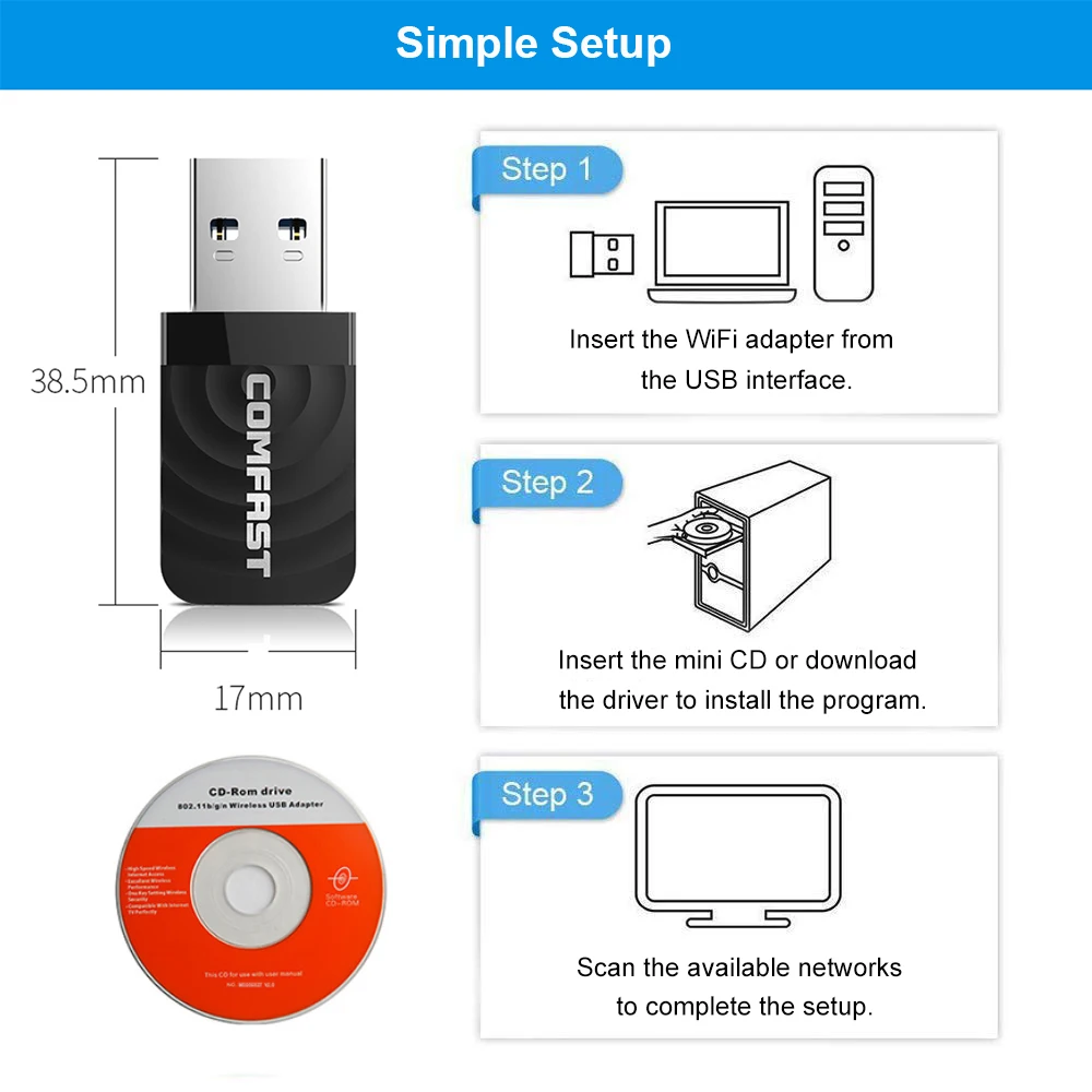 Adaptador WiFi de 5Ghz, antena Ethernet USB 3,0 de largo alcance, Dongle para  PC, portátil, tarjeta de red, receptor Wi-Fi de 1300M - AliExpress