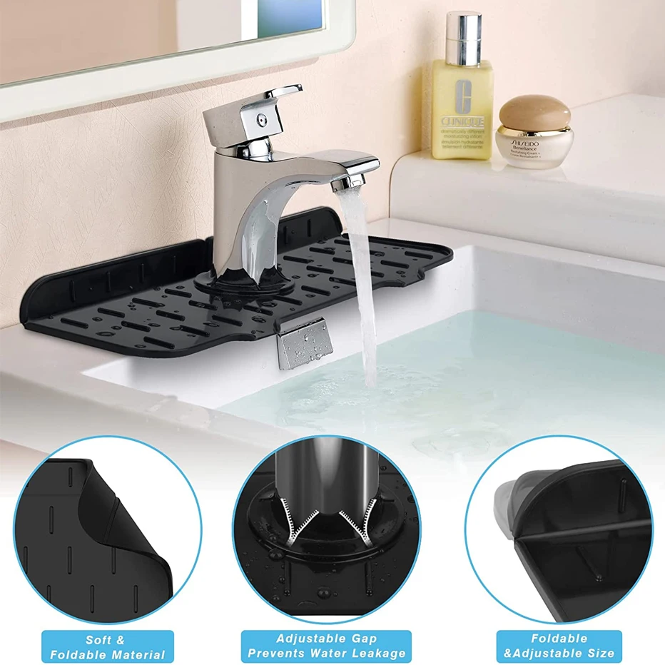 Faucet Absorbent Mat faucet mat,kitchen tools,kitchen faucet splash pad Kitchen Sink Splash Guard Silicone Faucet Splash Catcher Countertop Protector For Bathroom Kitchen Gadgets