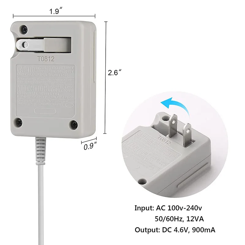 3DS Charger, Power Adapter Replacement for Nintendo 3DS/ XL/ 2DS/ 2DS 3DS XL 100-240V Wall Plug AC Adapter
