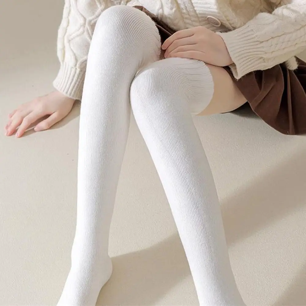 1 Pair Cozy Solid Color High Knee Socks Fleece-lined Keep Warm Women's Socks Thicken Long Socks Autumn and winter