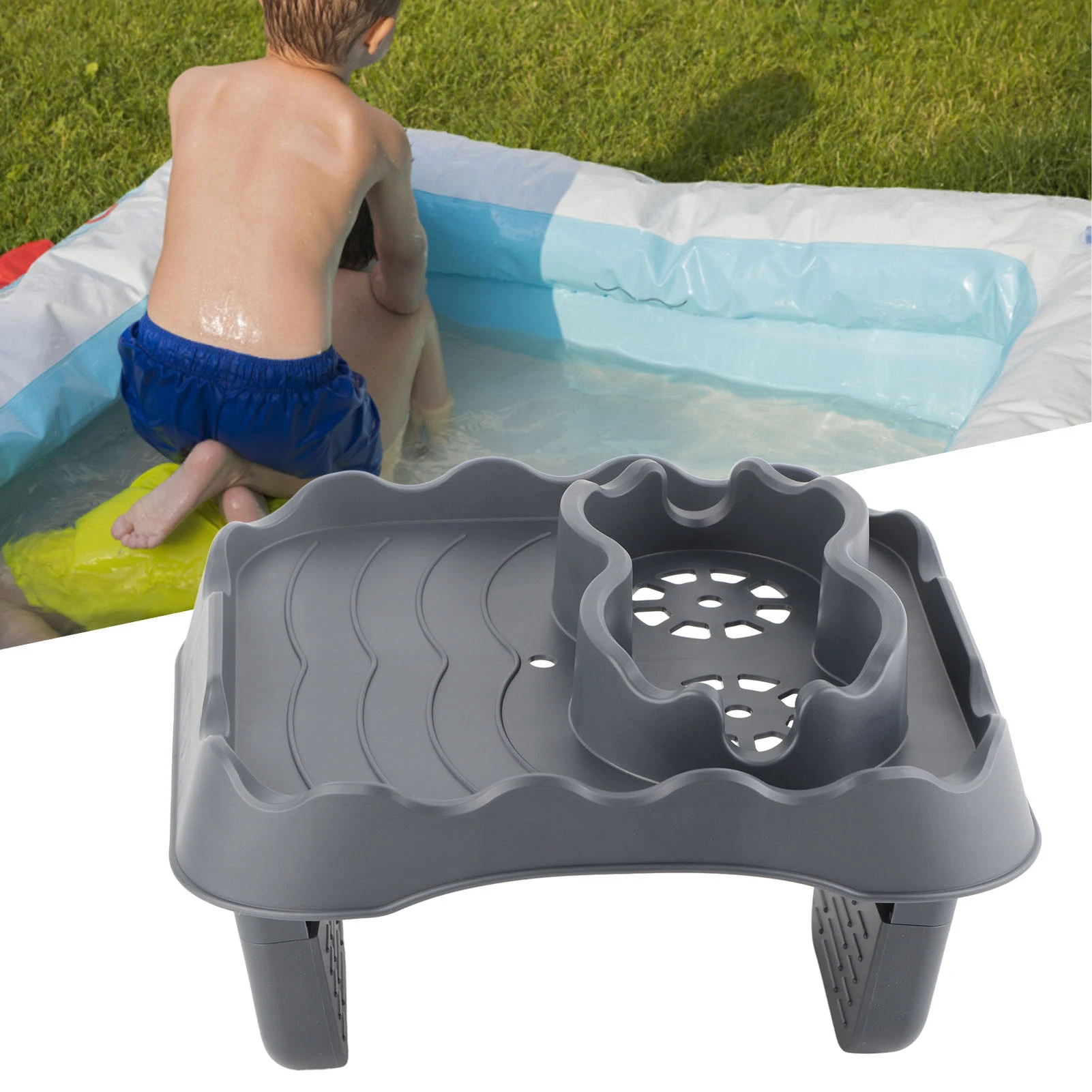 Hot Tub Side Table with Drain Holes, Adjustable Anti Slip Hot Tub Table Tray for Inflatable Spa Pool Bathtub