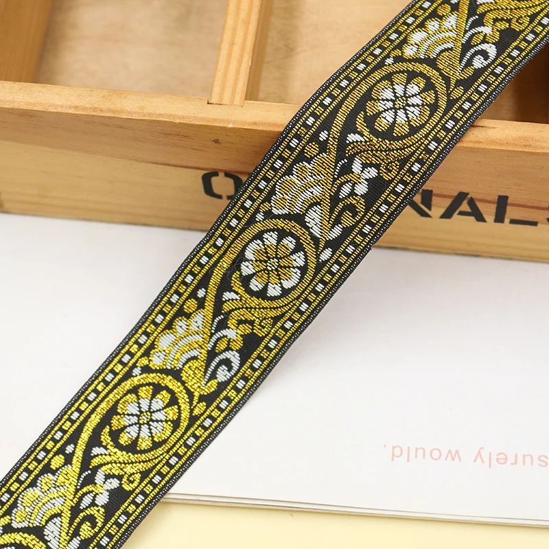 Vintage 7 Meter langes Jacquardband und 1,3-Zoll-gesticktes gewebtes Band. Ideal für Eid Mubarak, floraler Stoffbesatz und Boho-Stil. – Detail 10